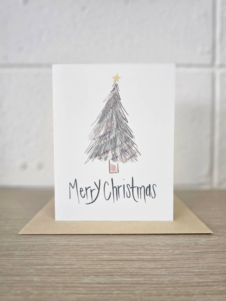 Merry Christmas Tree with Star Greeting Card for wholesale by Covered With Art