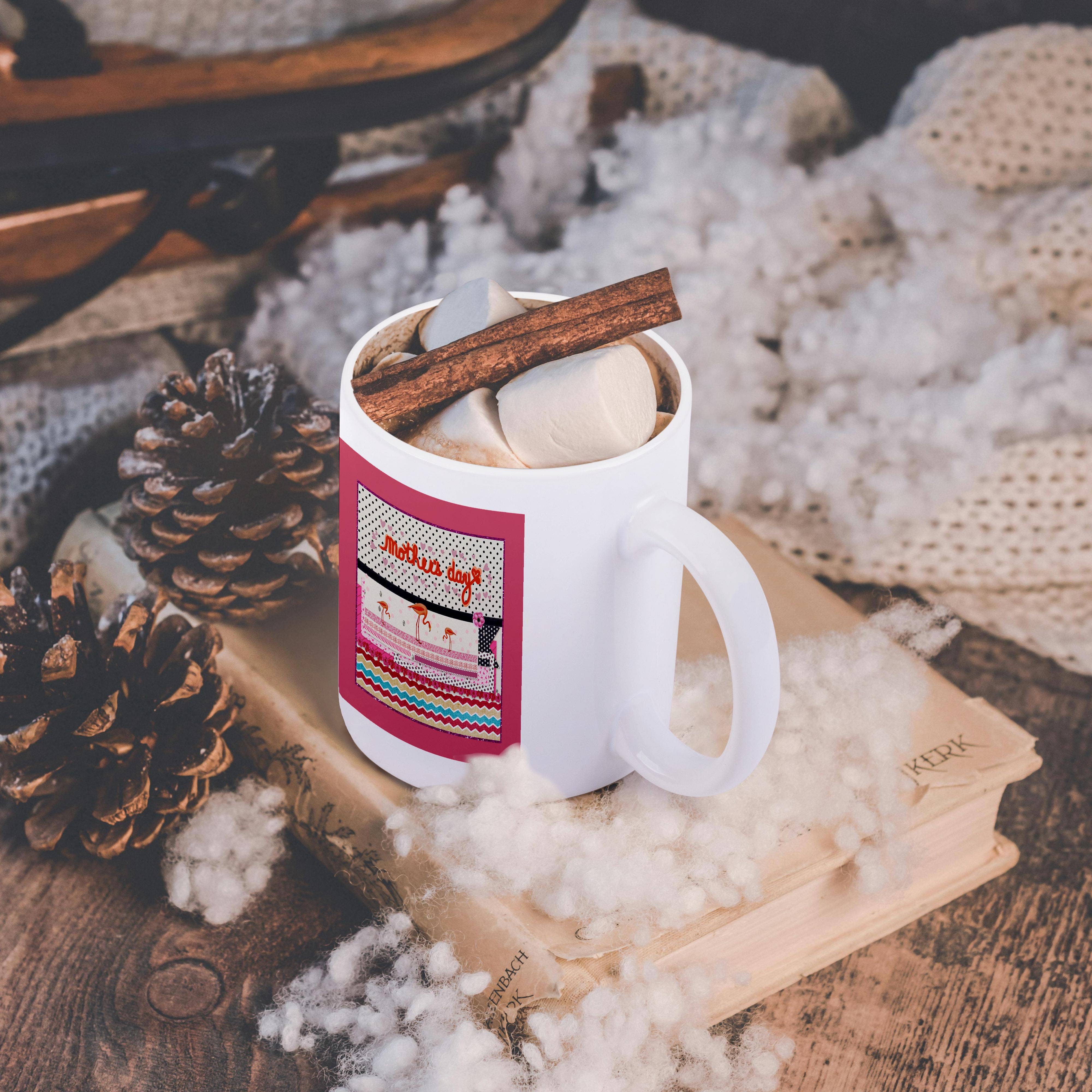 3dRose – wholesale Coffee mug – 3dRose, Flamingo Family, Trims, Ribbons, Dots, Hearts Collage, Mothers Day, Mug11