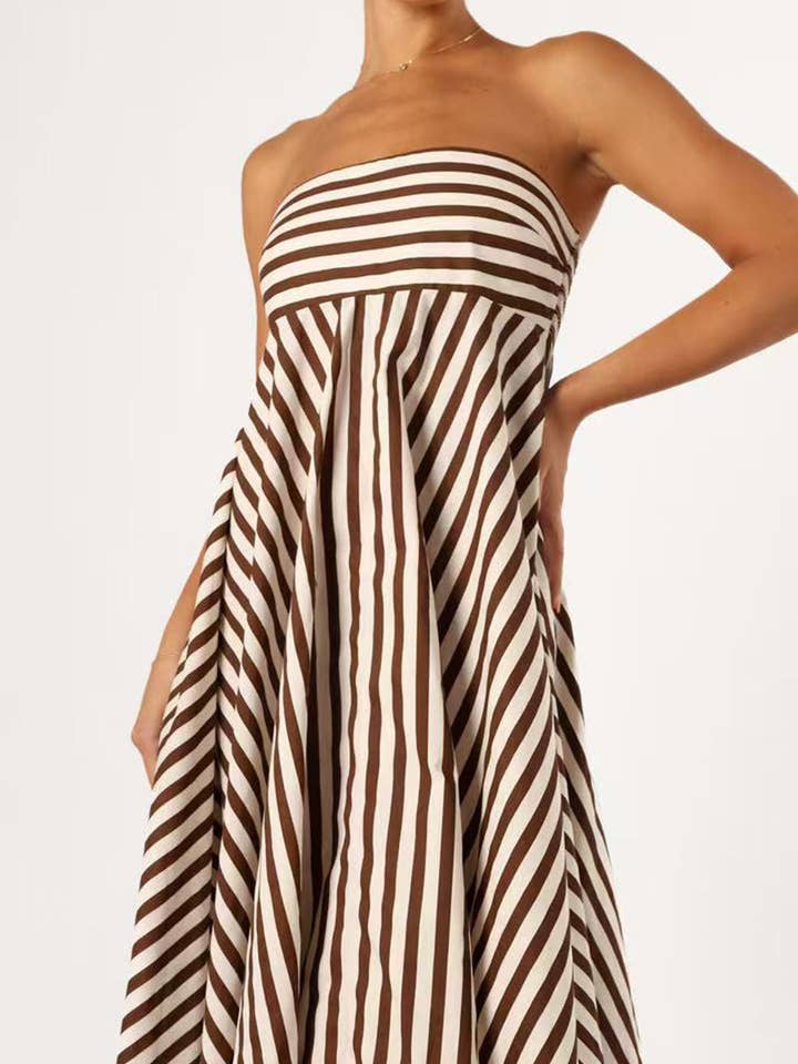 BROWN Strapless Striped Maxi Dress for wholesale on Faire3