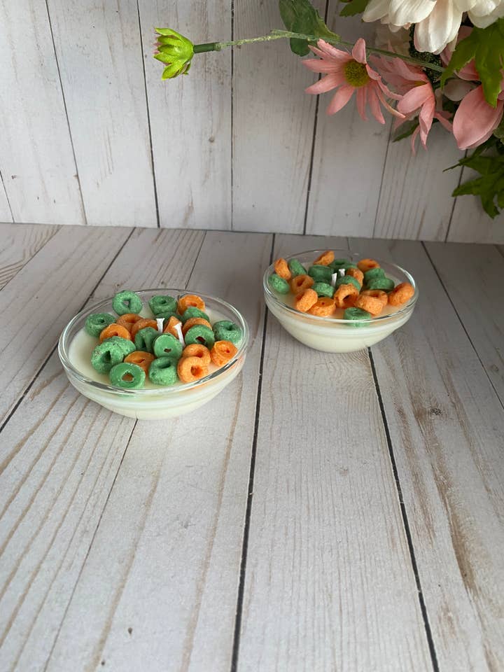 Apple Jacks Cereal Bowl Candle for wholesale by Wild Child Studio Co