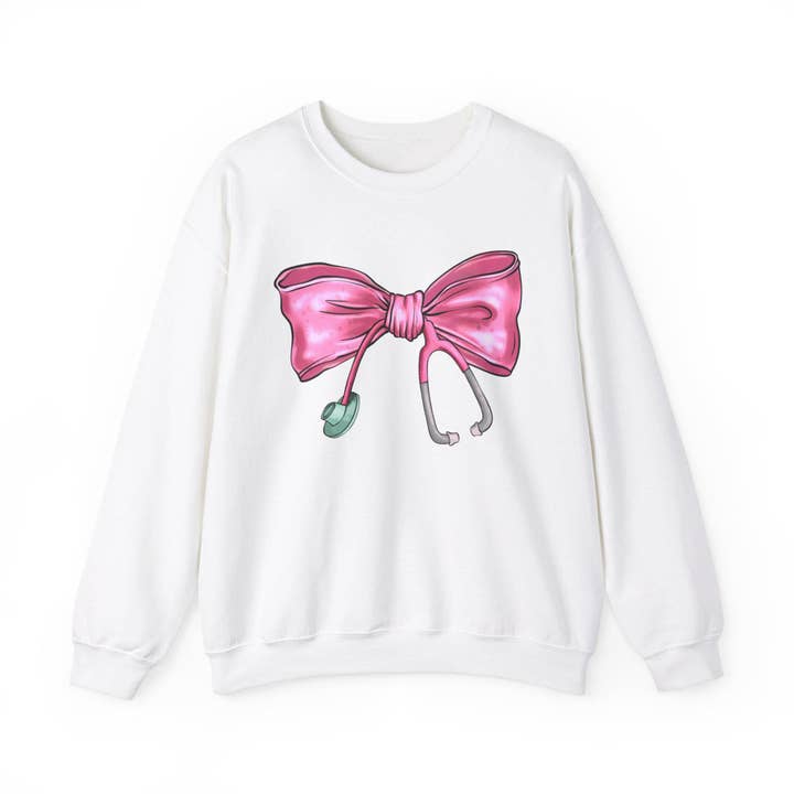 NVC Ecommerce LLC - Wholesale T-Shirt (Graphic) - Women's - Coquette Nurse Stethoscope Bow Sweatshirt, Xmas Shirt