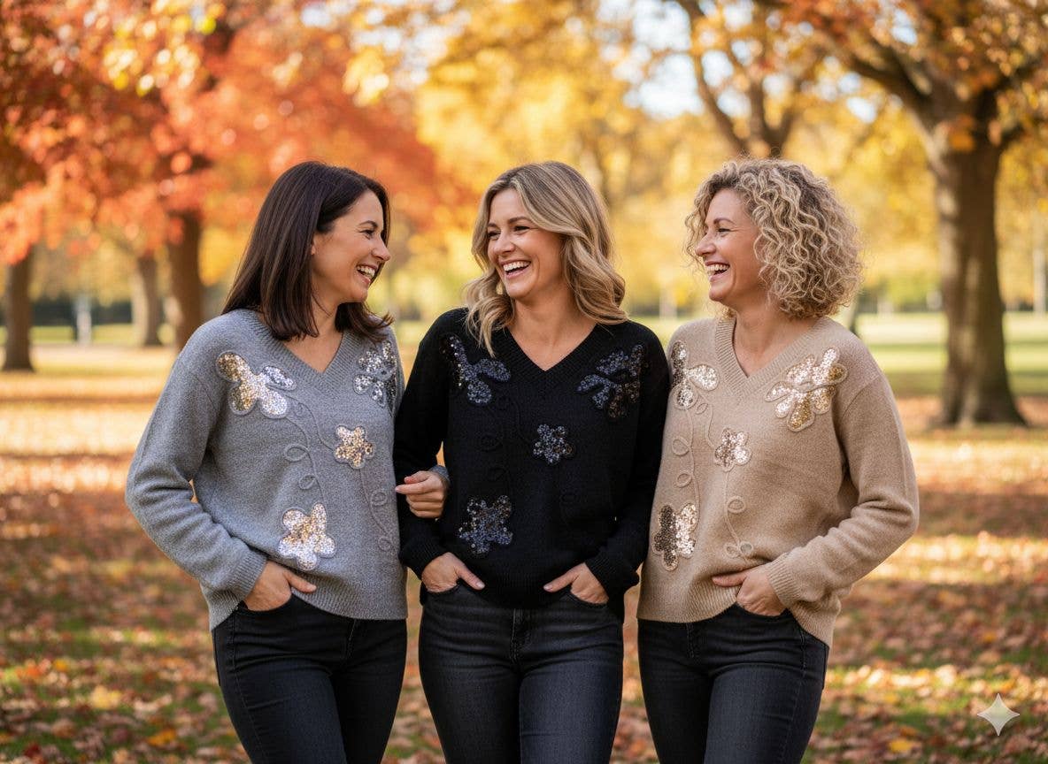 Kurt Muller - Wholesale Knit Sweater - Women's - Sequin floral V Knit2