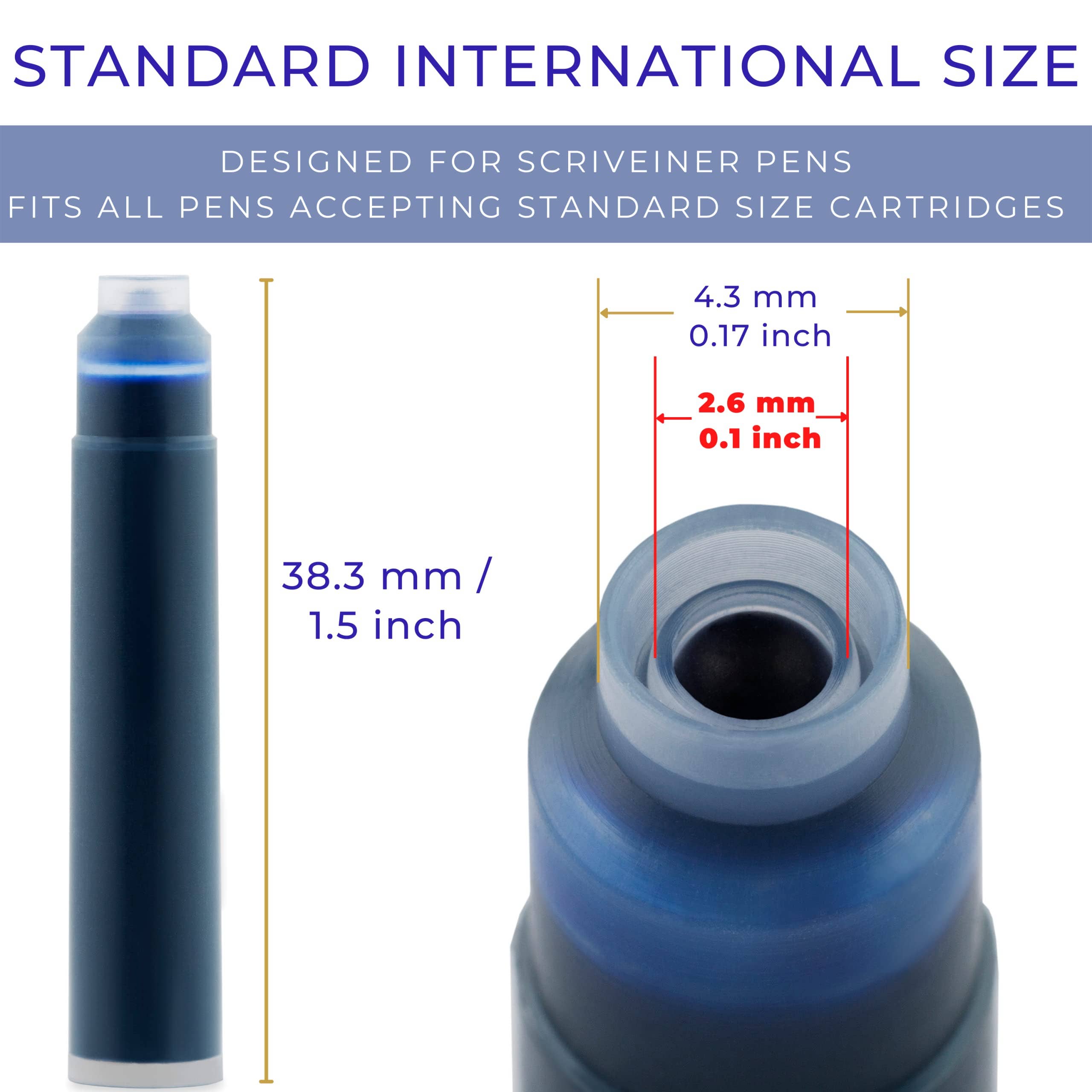 Scriveiner - Wholesale Ink Pad - Scriveiner Fountain Pen Ink Cartridges - Blue - 20 Standard International Ink Cartridges, Made in UK1