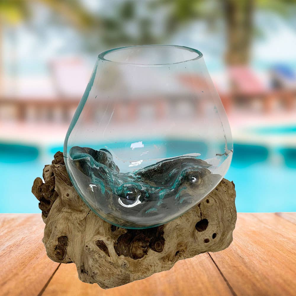 CB Home Collection - Wholesale Decorative Plate/Dish/Bowl - 10" Large Melted Glass Bowl on Driftwood - Each is Unique5