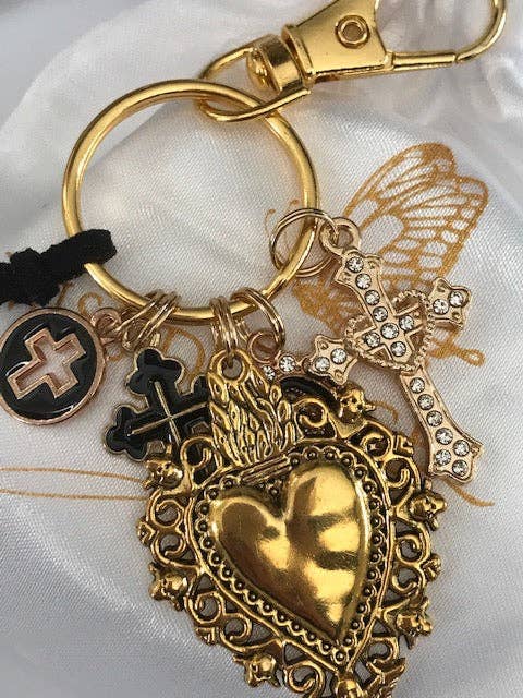 Miss DJ Angel - Wholesale Keychain - Women's - Virgin Mary keychain with sacred heart and cross, gift for virgin mother, miraculous medal virgin charm, ex-voto keychain4
