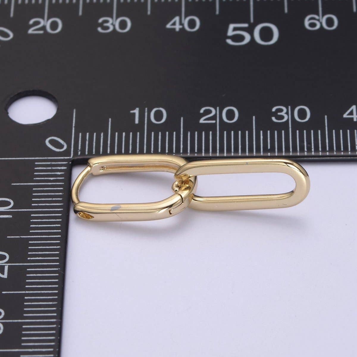 Aim Eternal - Wholesale Hoop Earrings - 14K Gold Filled Oval Hoop Chunky Earrings With Dangle Link Chain Rectangular Hoop Earrings, Geometric Hoops T-2952