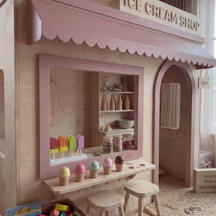 Casa de Brincar de Madeira para Crianças | Casa de Brincar Personalizada para Jogos de Faz de Conta de Gelataria para Uso Doméstico e Comercial por atacado de Kids Wood Store U.S. / EU.