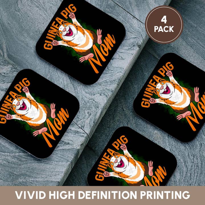 3dRose - Vente Sous-verre - 3dRose, Cochon d'Inde Porcelet Maman avec Fond Vert Maman Mère, Dessous de Verre12