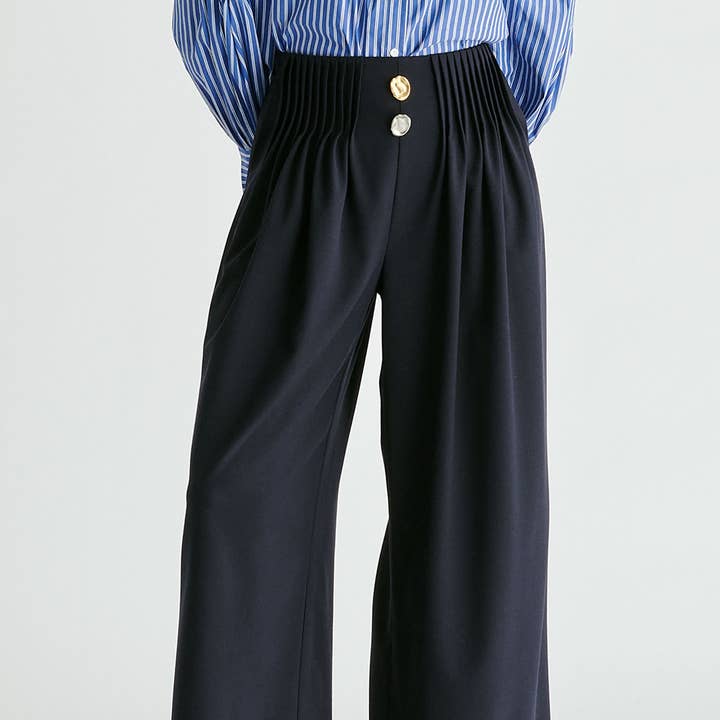Pantaloni a Gamba Larga con Dettaglio in Vita Pieghettato per la vendita all'ingrosso da parte di Paisie