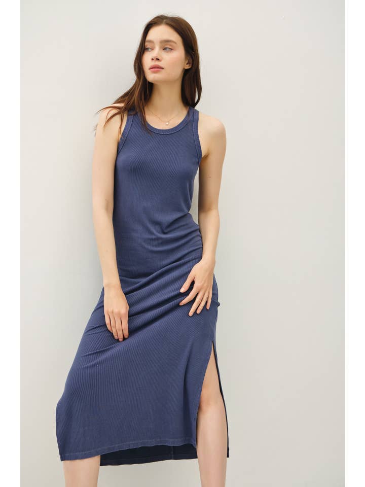 Be Cool - Wholesale Dress - Women's - RIBBED KNIT SIDE SLIT SLEEVELESS TANK MIDI DRESS