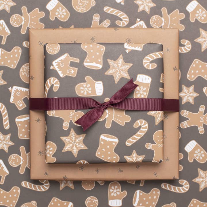 Christmas wrapping paper gingerbread brown - double-sided for wholesale by My Pretty Circus