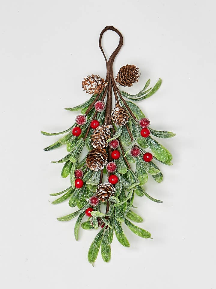 12" Red Berries, Mistletoe Leaves Mini Teardrop for wholesale by WORTH IMPORTS