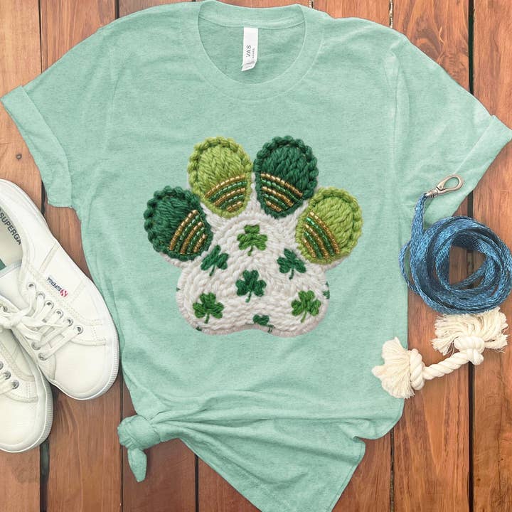 Faux Yarn Shamrock Paw T-Shirt for wholesale by Puppy Jo