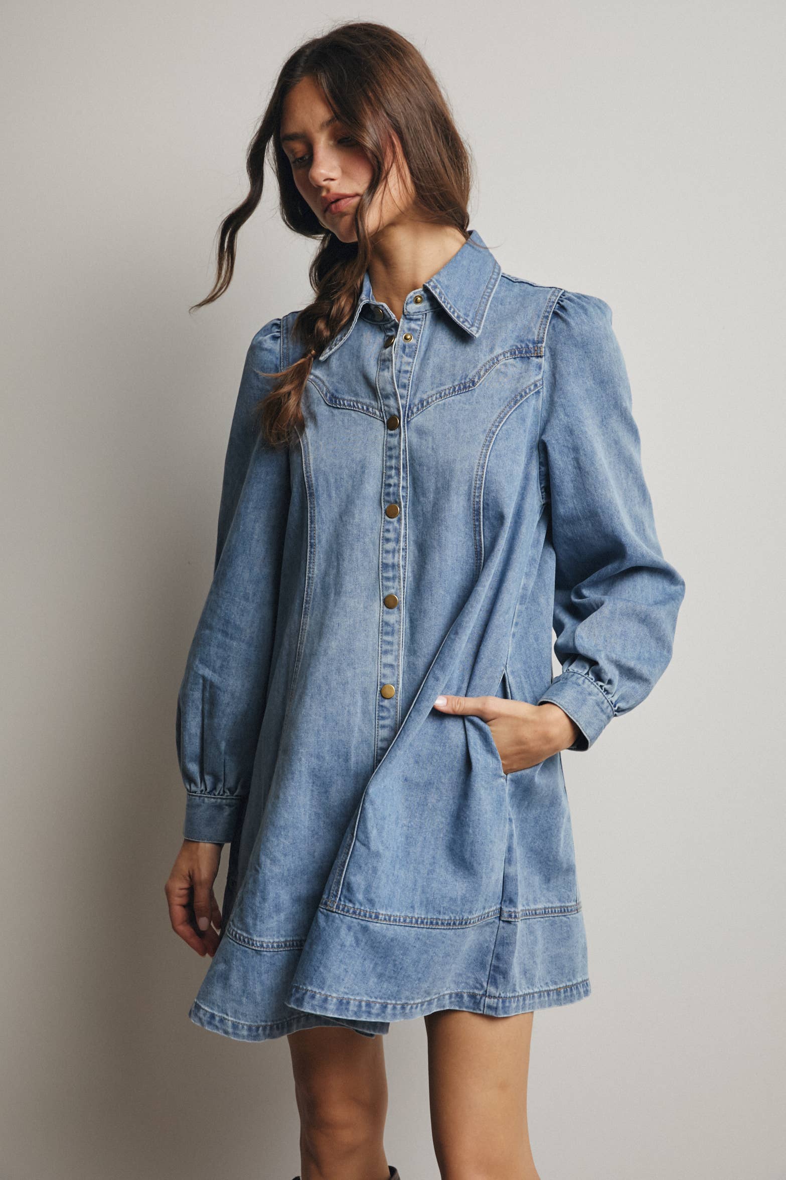 Forte - Wholesale Dress - Women's - Western Seam Denim Mini Dress FD000115