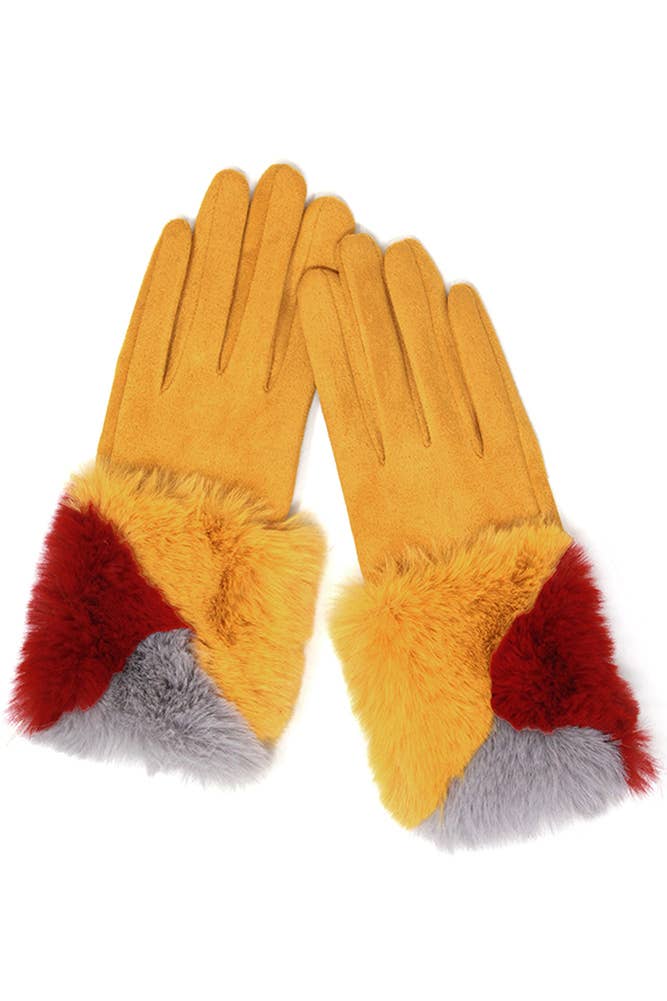Hana - Wholesale Gloves - Women's - Suede with color faux fur cuff smart gloves4