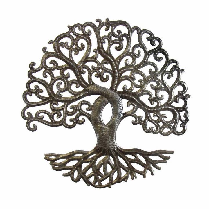 Global Crafts - Vente Décoration murale - Arbre de vie en métal haïtien bouclés Décoration murale pour tambour de 14"