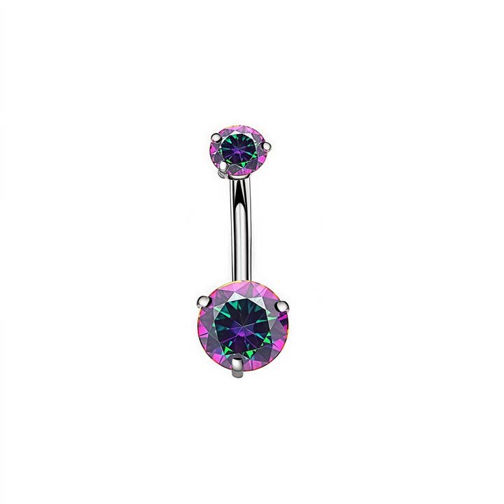 ACCITY - Wholesale Belly Ring - Round CZ 3-Prong Stainless Steel Navel Ring_CWMM93775