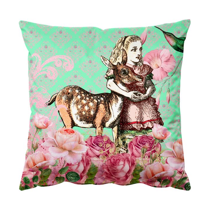 Alice in Wonderland Mint fluwelen kussen voor wholesale door Kitsch Republic