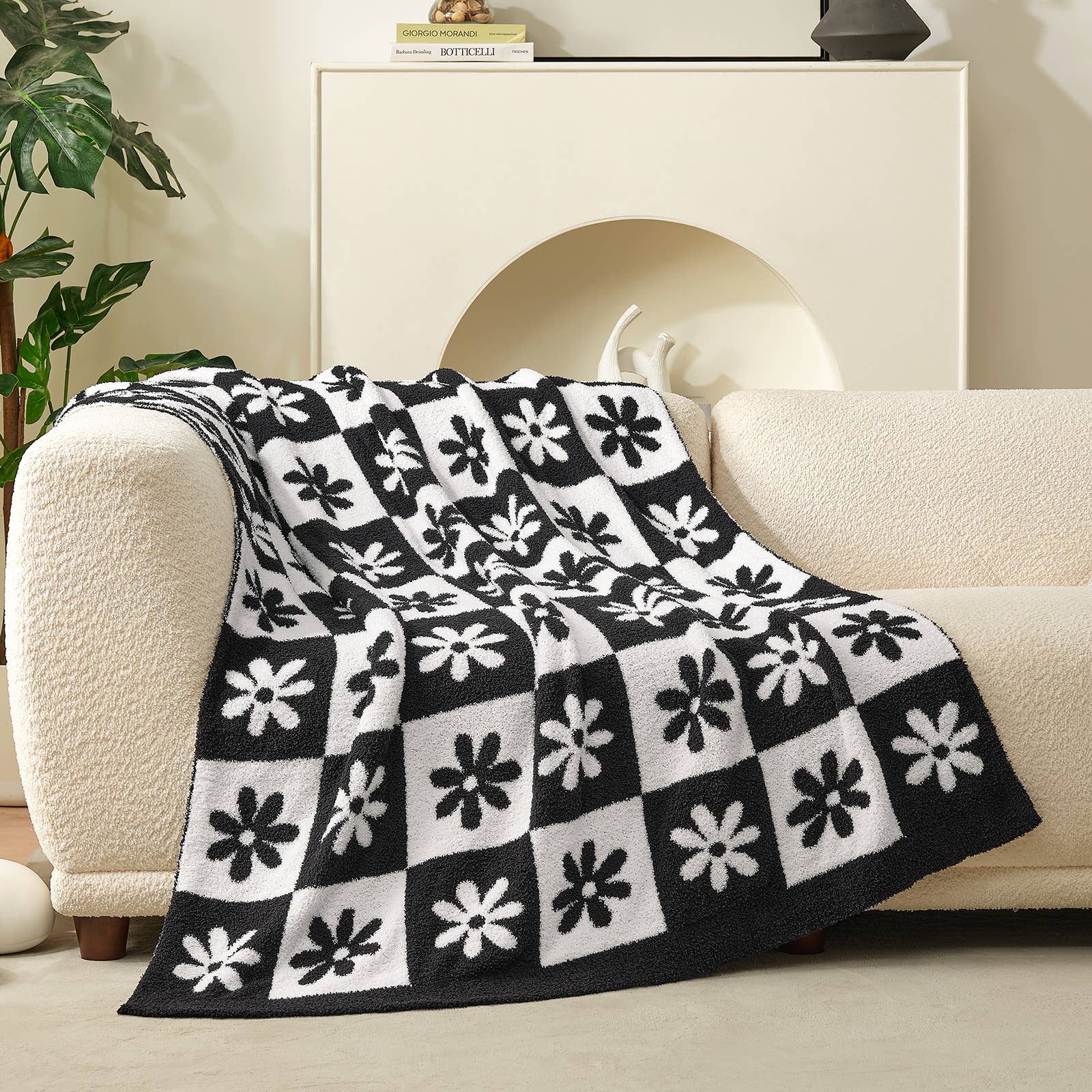 DreamValley - Wholesale Throw Blanket - SS Checkered Floral Throw Blanket Reversible Knitted Throw18