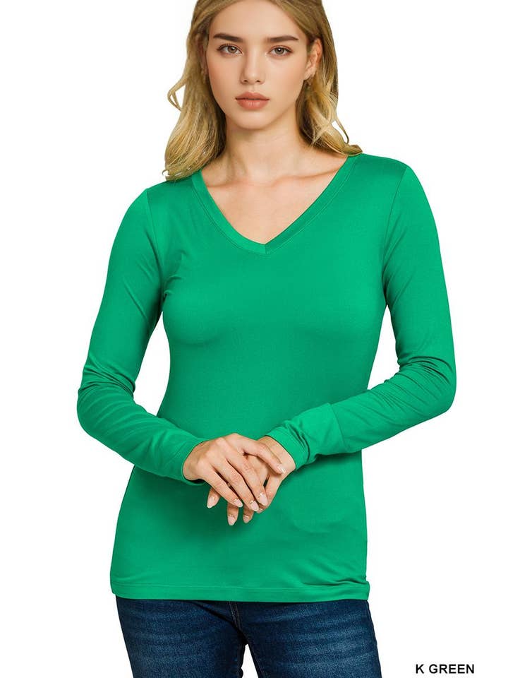 42POPS – Großhandel T-Shirt – Damen – Mikrofaser Langarm V-Ausschnitt T-Shirt7