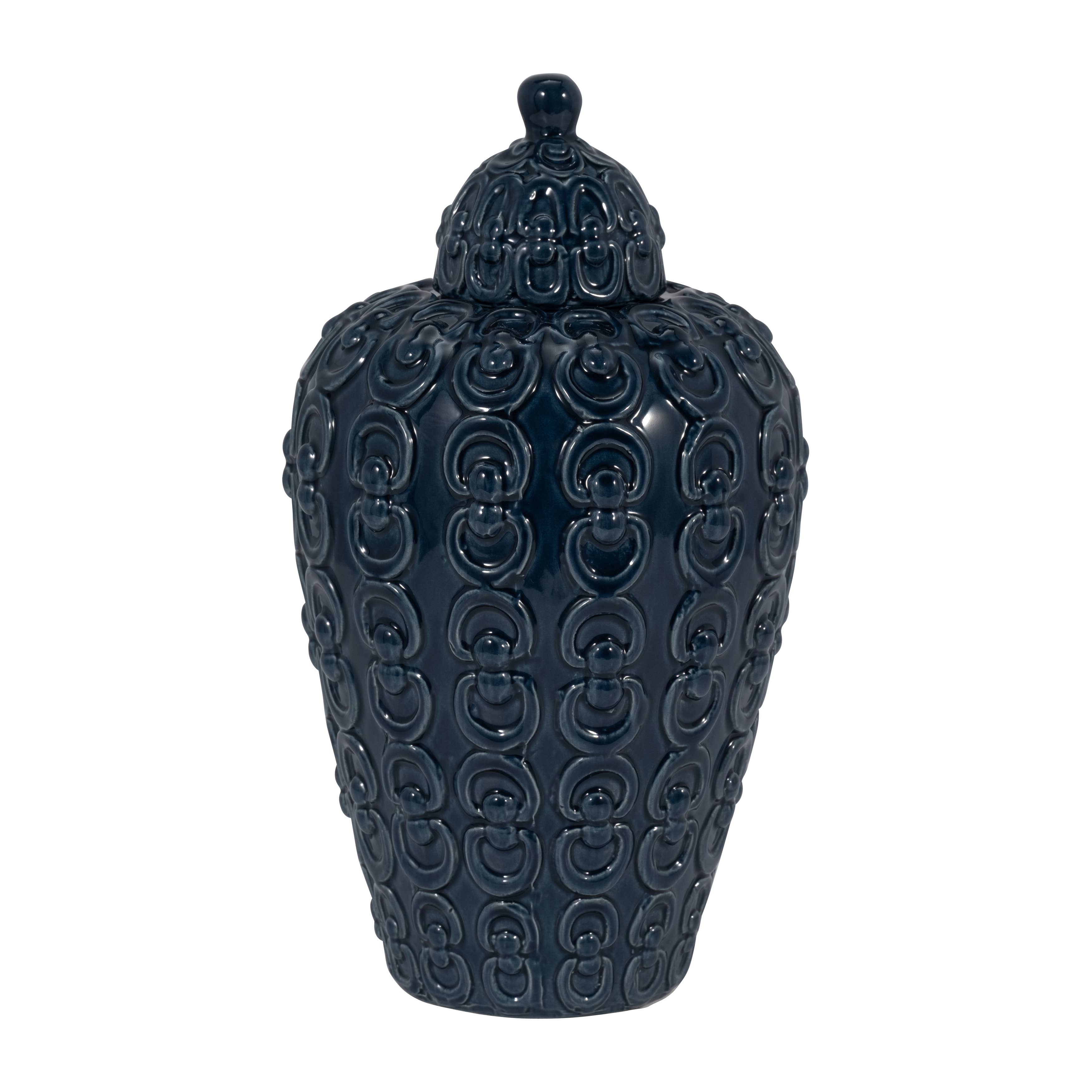 Sagebrook Home - Wholesale Decorative Jar - Decorative Jar - Blue Ceramic Chain Texture Lidded, 12 in.5