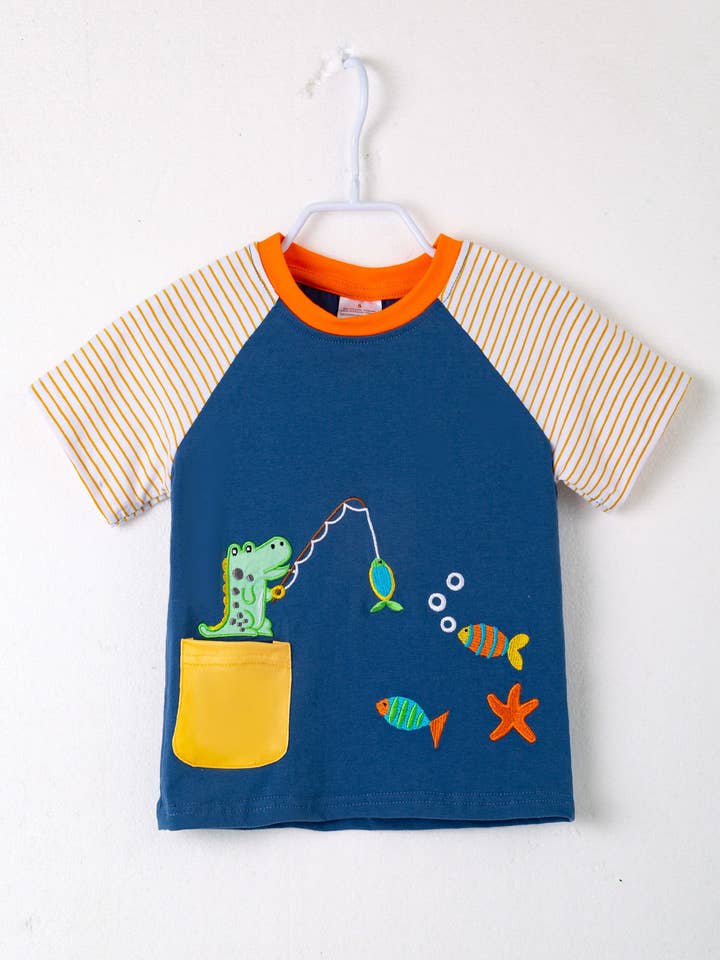 littleoneusa - Wholesale T-Shirt - Kids - Spring 2024 Blue Fish Boy Top Clothing