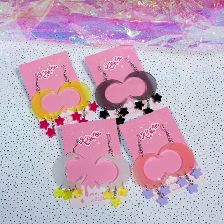 Hecate Star Drop Moon Earrings Laser Cut Acrylic for wholesale by Kitschy