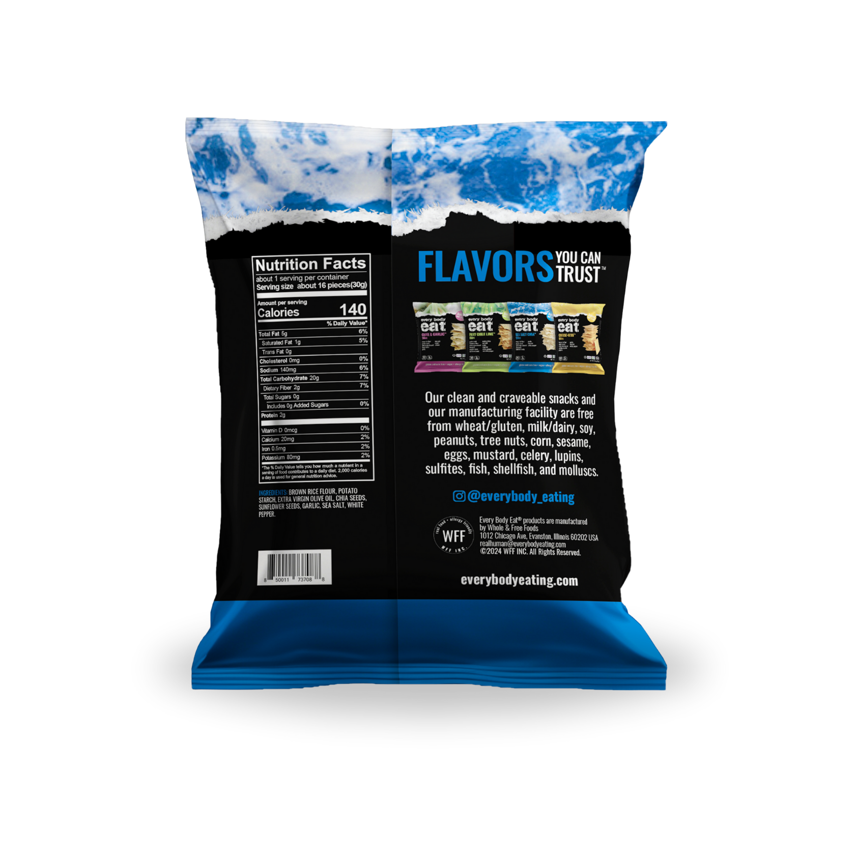 Every Body Eat® - Vente Biscuit salé - Sel de mer Chia Snack Thins 1.1oz1