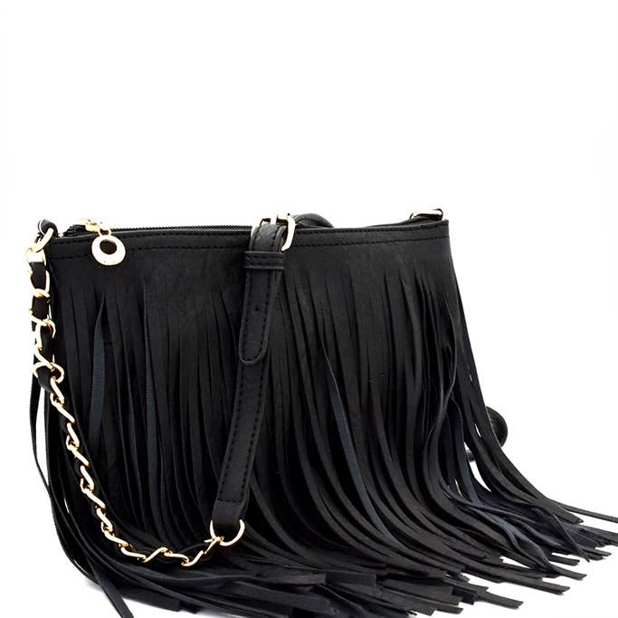 The House Of Gentry - Wholesale Crossbody Bag - Women's - Black Fringe Messenger Bag1