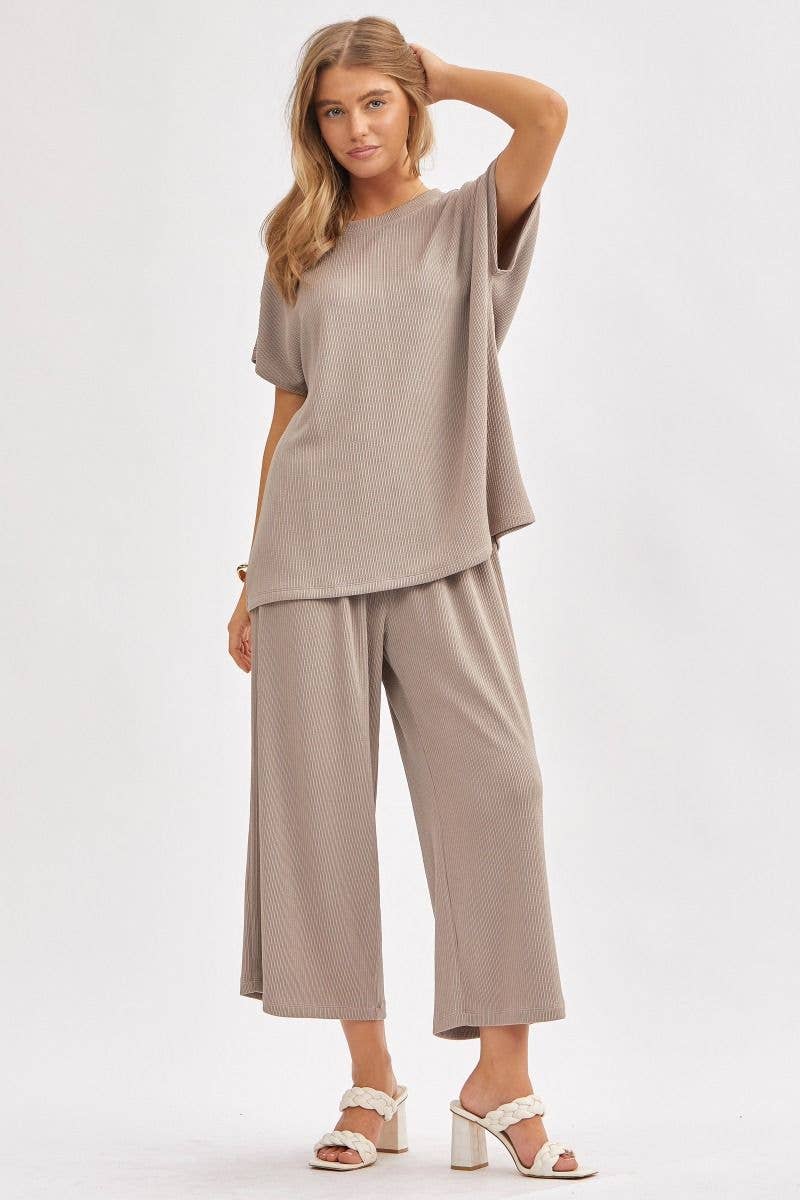 Dear Scarlett - Vendita all'ingrosso Completo top e pantaloni (NON loungewear) - Donna - Top Solido + Pantaloni a Gamba Larga TRVSET-PALMBEACH6