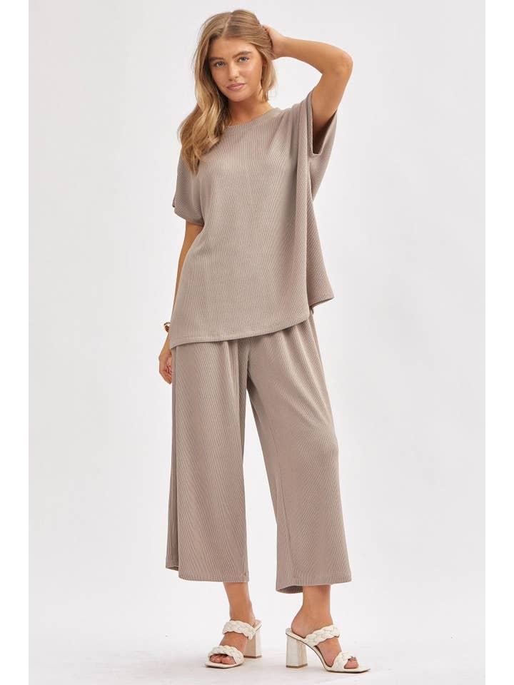 Dear Scarlett - Vendita all'ingrosso Completo top e pantaloni (NON loungewear) - Donna - Top Solido + Pantaloni a Gamba Larga TRVSET-PALMBEACH6