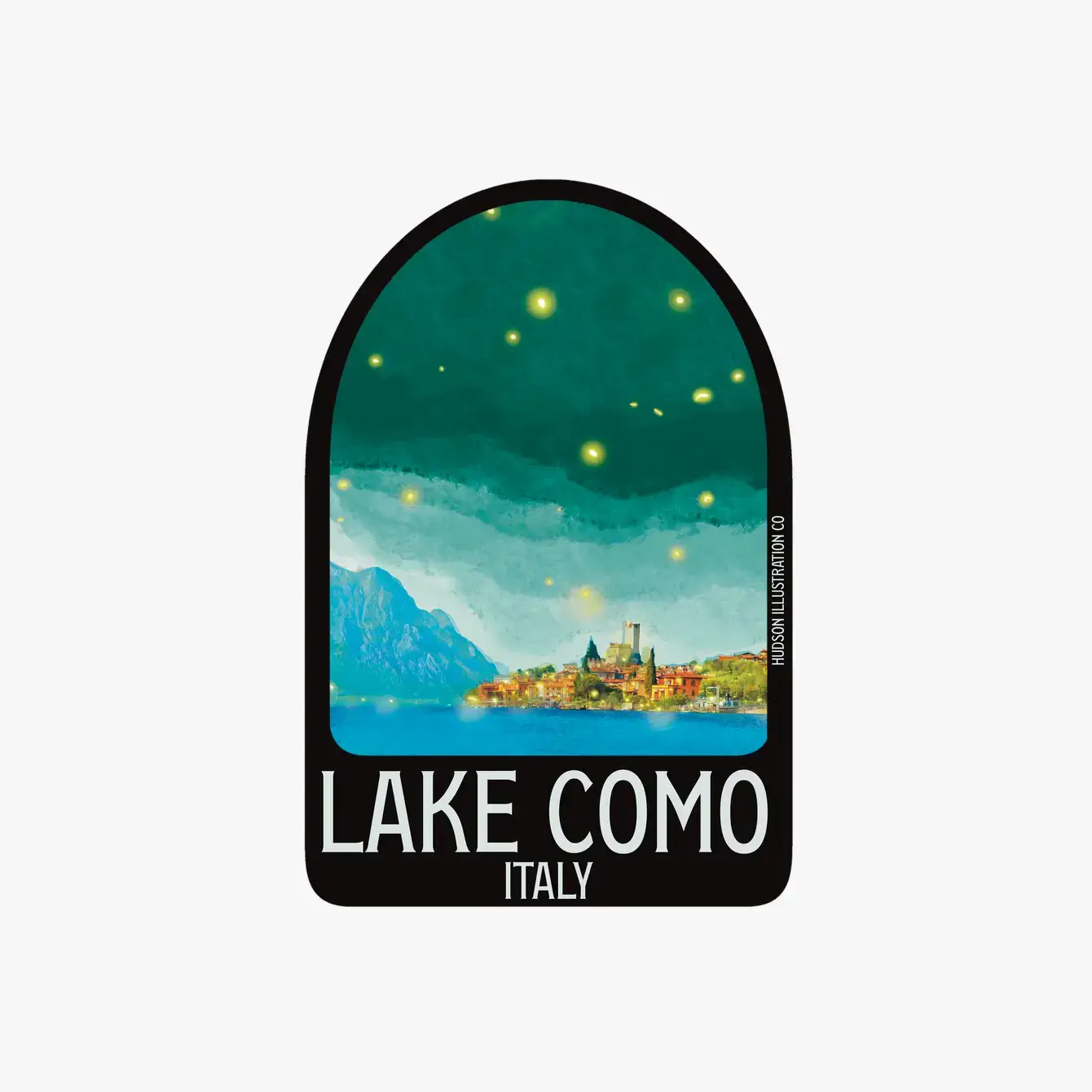 Hudson Illustration Co - About Town Co - Vente Autocollant - Lac de Côme, Italie - autocollant/aimant/impression/carte postale  0