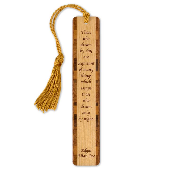 Marque-page en bois gravé avec citation de rêverie d'Edgar Allan Poe pour la vente par Mitercraft