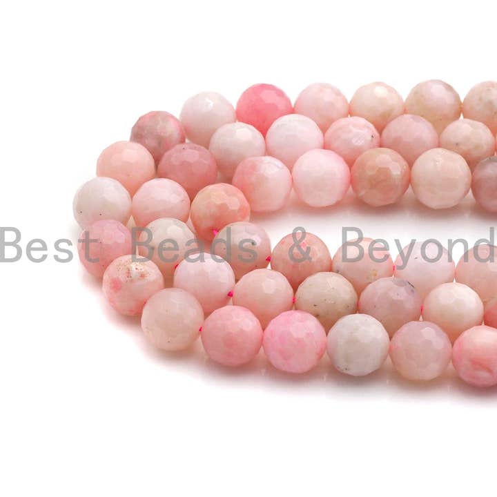 BestBeads&Beyond - Wholesale Beads - High Quality Natural Pink Opal Faceted Beads, 6mm/8mm/10mm/12mm Round Faceted Opal Beads, 15.5" Full Strand, sku#U8193