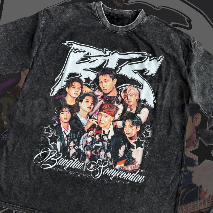 BANGTAN Graphic Acid Wash Tee (2-4 weeks processing) Read Description (Copy) for wholesale by Purpleth Studio