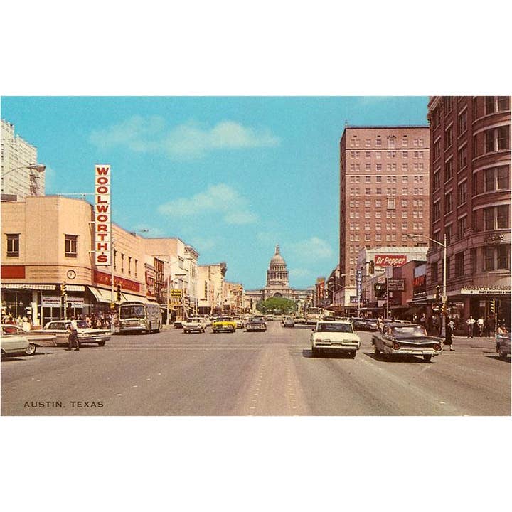 Postcard TX-594 Street Scene, Austin, Texas for wholesale by Found Image Press