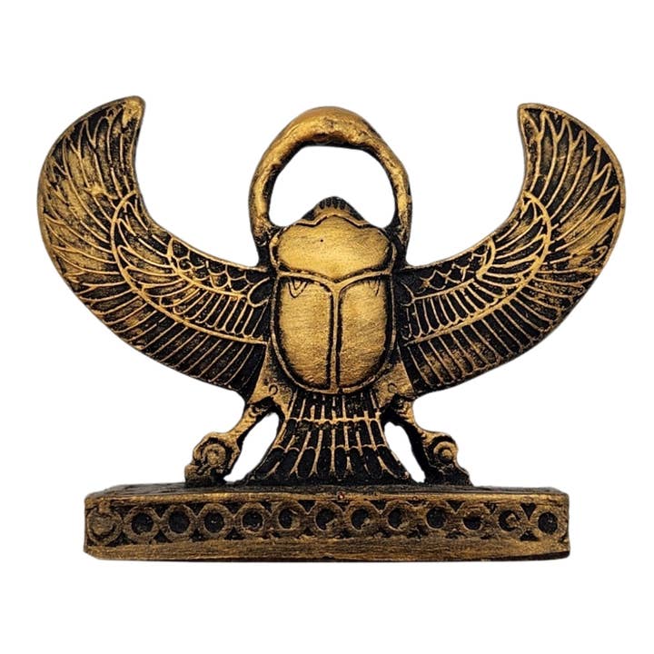 Winged Scarab Double-Sided Statue Bronze - 4" -Made in Egypt for wholesale by Discoveries, Inc.