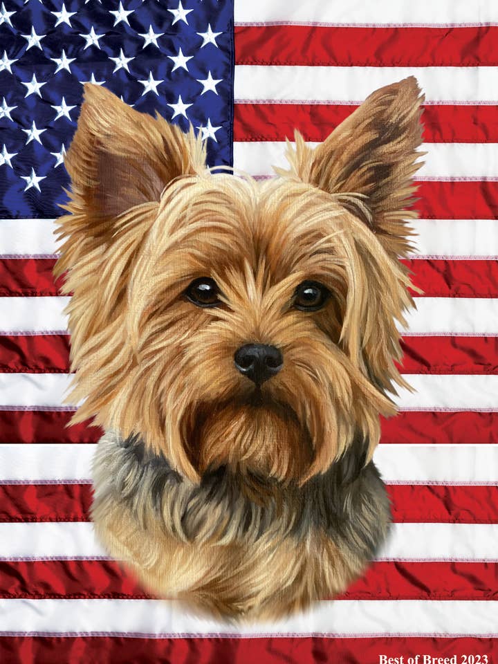 Yorkie Puppy Cut - Patriotic III Garden Flag for wholesale by Best of Breed Products