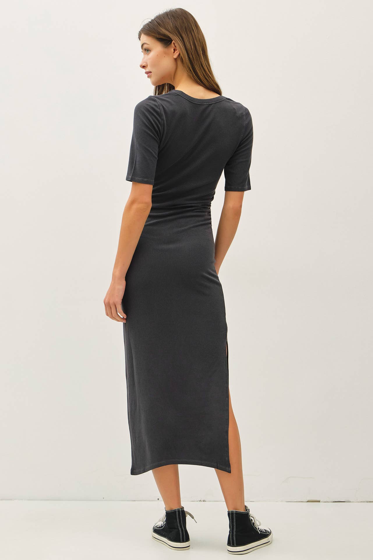 Be Cool - Wholesale Dress - Women's - BASIC RIBBED MIDI DRESS WITH SIDE SLIT 2