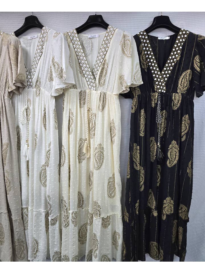 Kurt Muller - Wholesale Dress - Women's - Embroidery Crochet Maxi Lined Dress