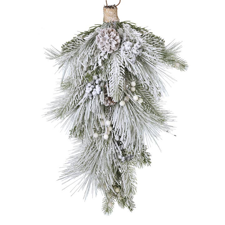 HANGING SNOWY SPRAY WITH PINECONES for wholesale by Heaven Sends