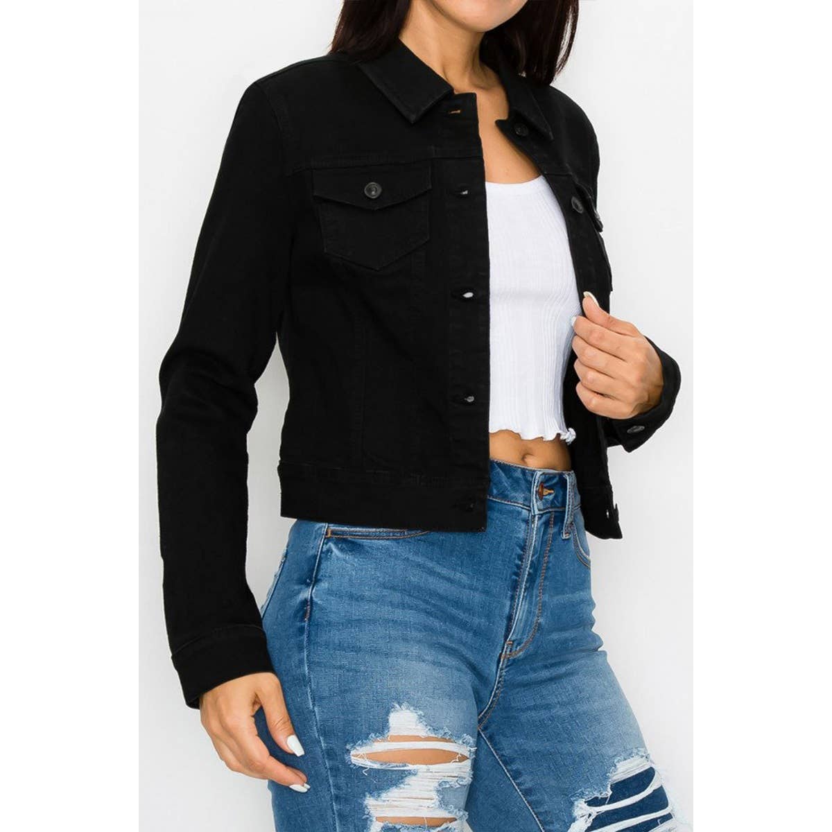 UP CLOTHING - Wholesale Denim Jacket - Women's - STONE WASHED BASIC DENIM JACKET WITH TWO POCKETS7