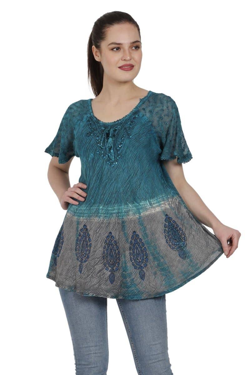 AST Batik Blus med lövtryck med kepsärm TS-2204 för wholesale på Faire5