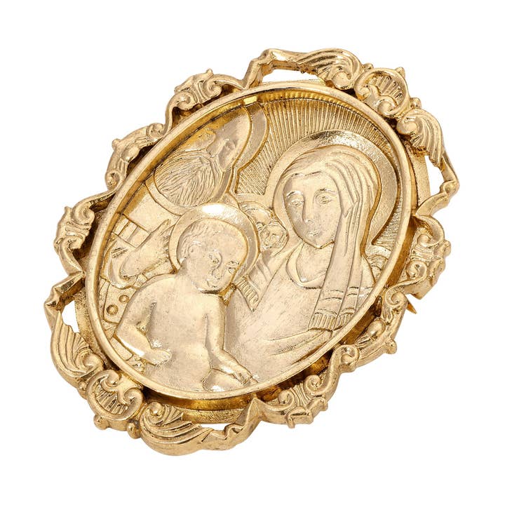 Symbols Of Faith Gold Oval Holy Family Brooch Pin for wholesale by 1928 Jewelry