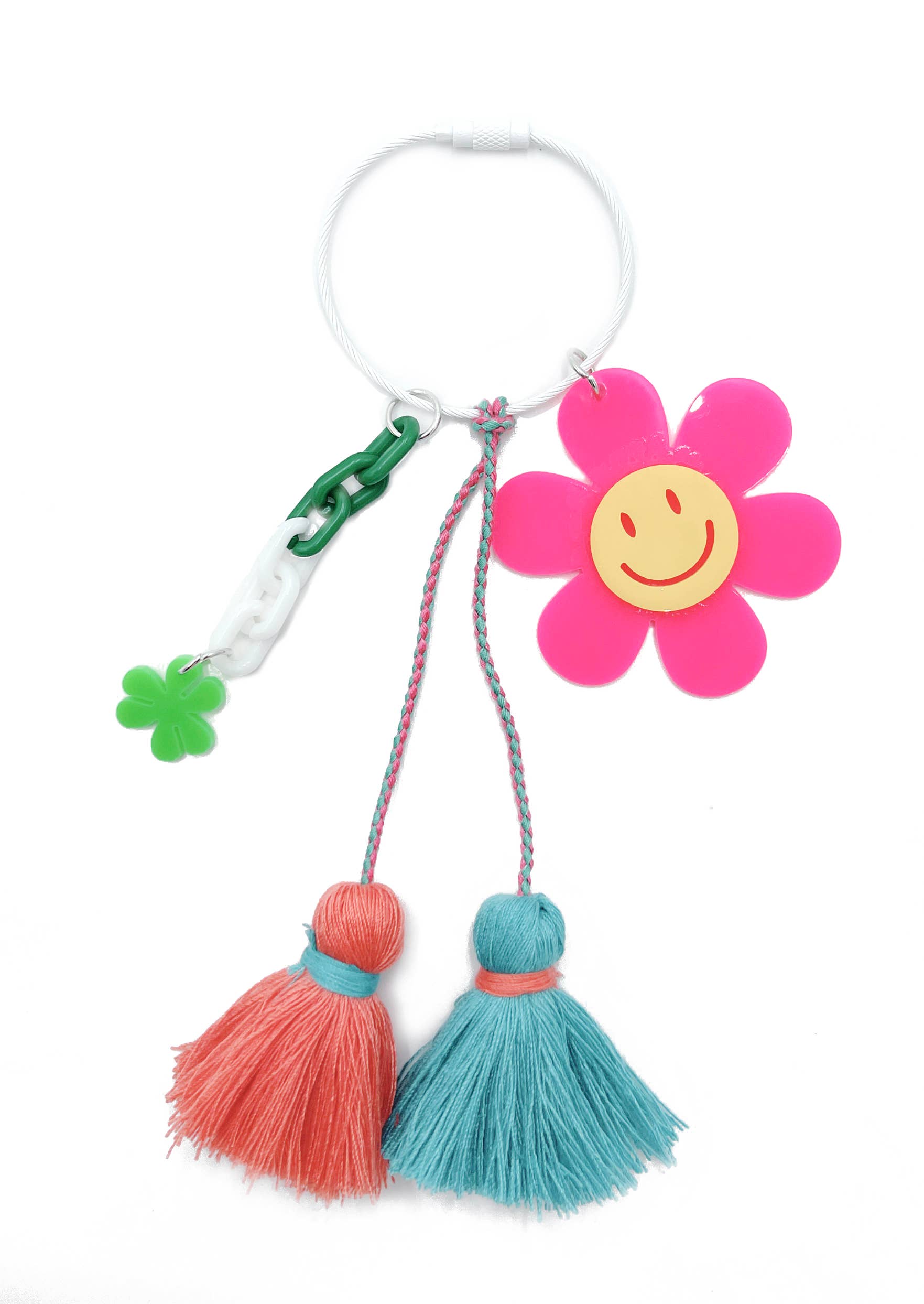 Do Everything In Love® – wholesale Nyckelringar - Dam – Smiley blomma tofs nyckelring0