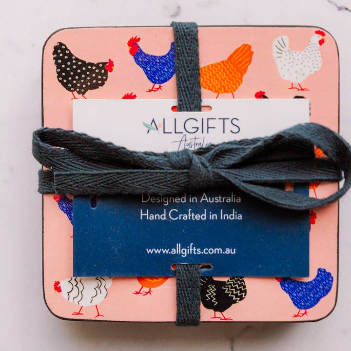 Allgifts Australia - Wholesale Coasters - Coasters (set of 4) - Bright Hens2