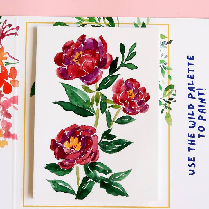 Pink Puddle Studio - Wholesale DIY Craft Kit - Peony Flower Watercolor Paint by Number DIY Kit0