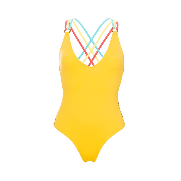 Yellow Aulala X Percheye - Artistic One Piece Swimsuit- Tiramisu for wholesale on Faire