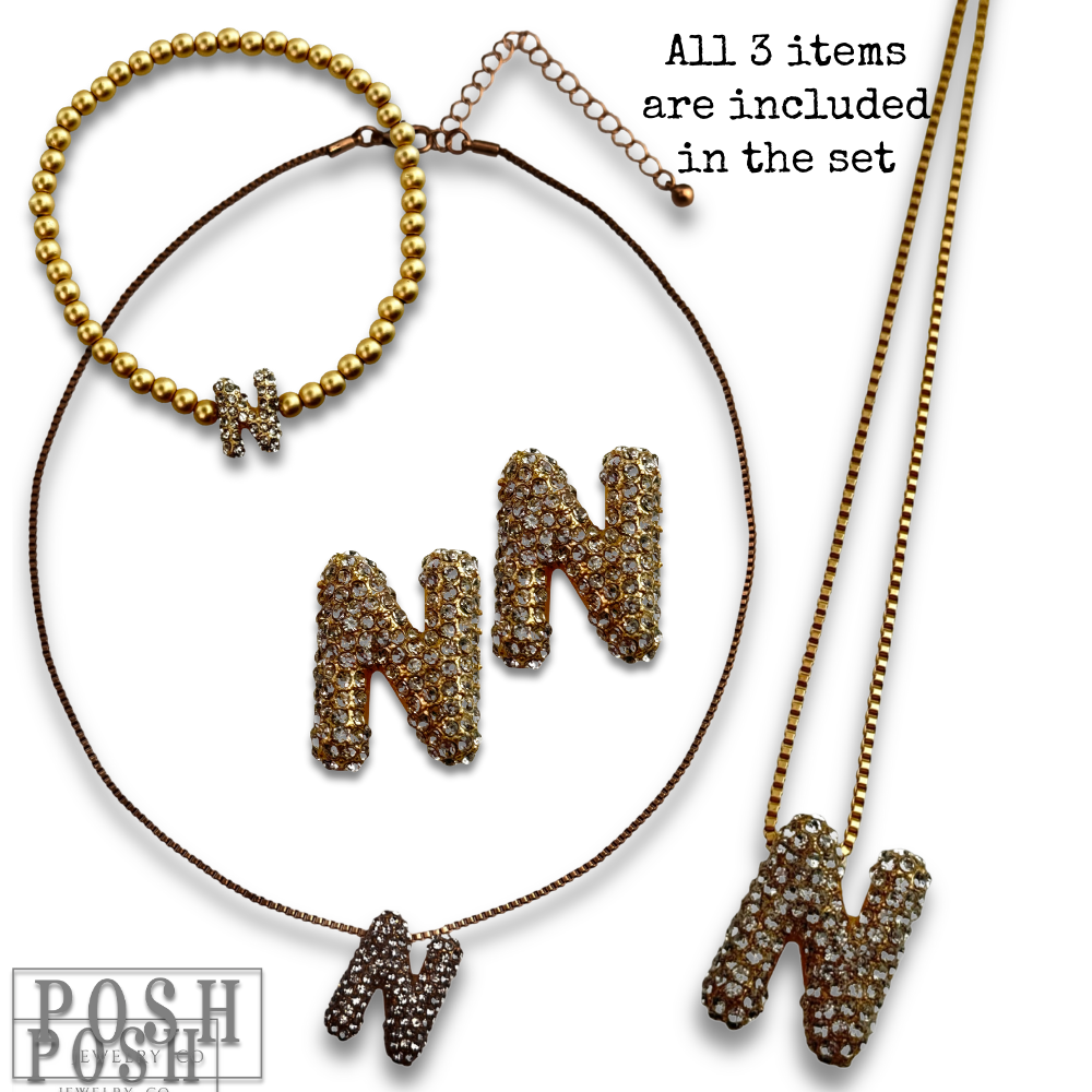 Pink Panache Brands - Wholesale Jewelry Set - Rhinestone initial jewelry set20