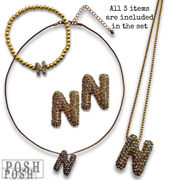 Pink Panache Brands - Wholesale Jewelry Set - Rhinestone initial jewelry set20